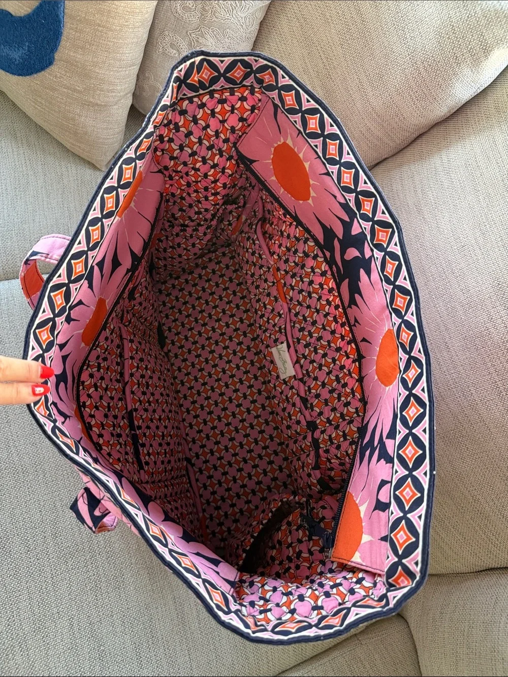 Vera Bradley Pink Navy Orange Quilted Tote